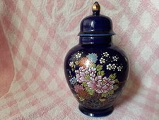 Satsuma Ginger Jar Urn Colbolt Blue With Floral Detail Japan