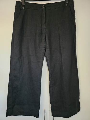 Womens black linen trousers - black,