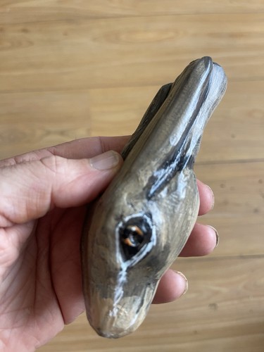 Carved walking stick hare - carved,