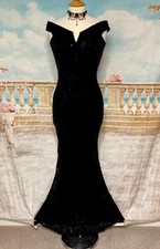 Evening Dress 10 Black Sequin Lace Quiz Ballgown Stretch Bardot Fishtail Prom