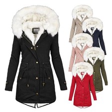 Fur Fleece Hooded Jacket Winter Parka Coats Plus Women Ladies Warm Long Coat UK
