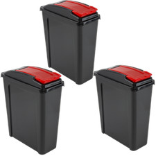 3 x 25L Slimline Recycle Bin with Flap Lid Kitchen Waste Feed Storage Dustbin UK