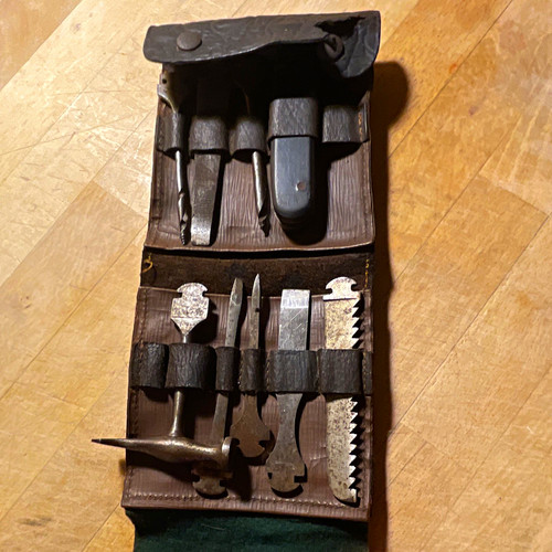 Vintage folding leather tool - folding,