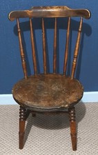 Antique Oak Child's Chair, Bobbin Legs, Round Seat