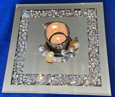 New Diamante Rhinestone Sparkly Square Mirrored Jewel Candle Plate 25cm Sq. [3]