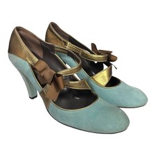 POSTE MISTRESS Retro Suede and Leather 1930s Style Pump Shoes Uk 7 Eu 40