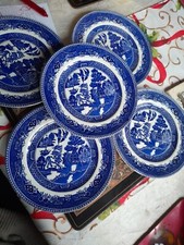 SET OF 6 FENTON VICTORIA PORCELAIN WILLOW PATTERN TEA SIDE PLATES