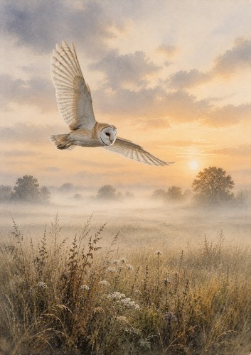 Barn owl wildlife art - wildlife,