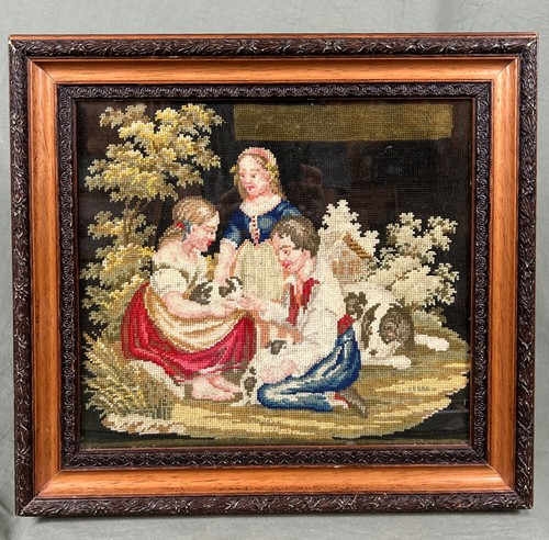Antique woolwork tapestry - antique,
