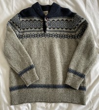 L.L. Bean Men’s Grey And Blue Fair Isle Jumper Size XL