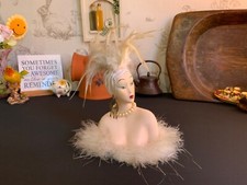 Rare vintage 1920s style porcelain bust with feathered shoulders & headdress