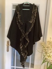 Menglu Premier Black Cape Coat With Sleeves & Fur Trim - One Size