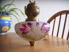 FROSTED+PAINTED GLASS OIL LAMP FONT+DUPLEX BURNER+U'MOUNT-GC.