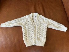 NEW. Hand Knit Baby Cardigan. 0-3 Months. 16” Chest. White.