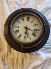 Antique German Railway Station Wood And Brass Clock