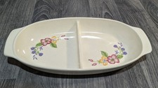Vintage Divided Serving Dish – Floral Hand-Painted Stoneware Platter