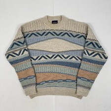 The Sweater Shop Vintage Jumper Striped Grandad Cottage Sweater Wool Alpaca M