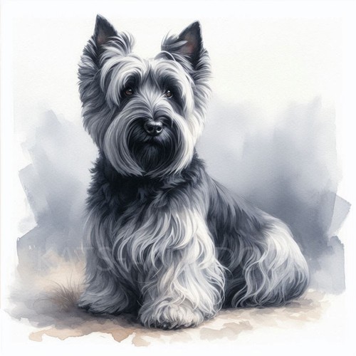 Skye terrier dog - , watercolour