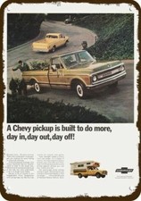 1969 CHEVROLET FLEETSIDE PICKUP TRUCK & CAMPER Vintage Look DECORATIVE METAL SIG