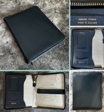 Vintage Blue Leather Pigskin Writing Case Folder Stationary Made In England