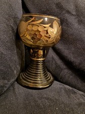 Vintage Goblet/Wine Glass Bohemian Rhein/Green & Gold Glass/Halloween Prop
