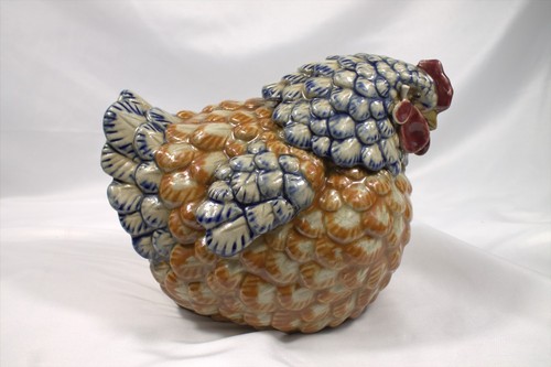 Glazed chicken pottery hen - chicken,