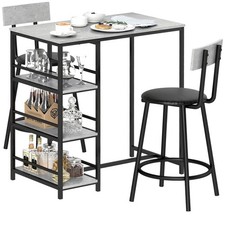 HOMCOM 3 Piece Breakfast Bar Table Set with Storage Shelves, Light Grey