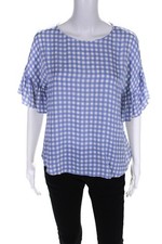 Slate & Willow Womens Blue Gingham Blouse Blue White Size Medium