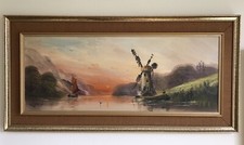 OIL PAINTING Mike Kerris 20thC (Old master style) Windmill landscape
