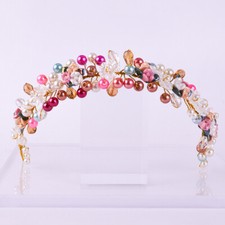 White & Gold Multicolour Rose Hair Vine Tiara Bridesmaid Bridal Crystal Pearl