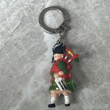 Vintage Old Bagpipes Musician Figure Plastic Keychain Keyring