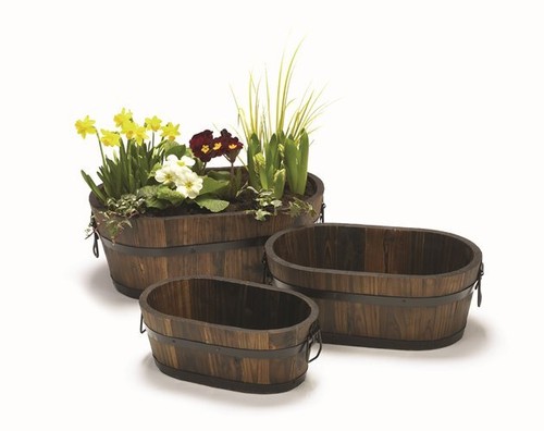Garden planter wooden barrel - garden,