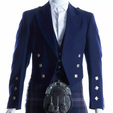 Men's Blue Prince Jacket With Vest Scottish 100% Wool Wedding Kilt Jacket
