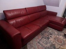 DFS Red Leather Corner Sofa Bed with Storage Right Hand