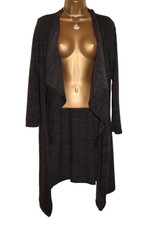 Women Grey long Cardigan M 12 Charcoal Lightweight  Fine Knit Italian Waterfall