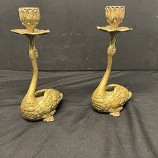 Pair Brass/Bronze Swan Candle Holder