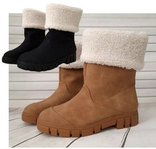 Womens Tan Black Fur Trim