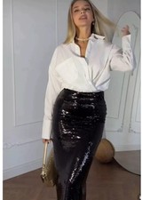  ZARA NEW BLACK  SEQUIN MIDI