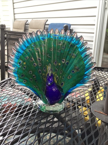 Murano style art glass peacock - art,