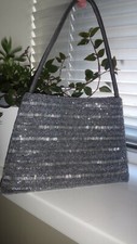 ACCESSORIZE MONSOON SPARKLY GREY BEADED PRESS STUD CLOSE EVENING BAG PURSE