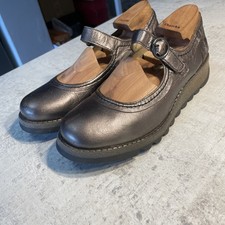 FLY LONDON Metallic Pewter Silver Chunky Mary Jane Shoes Size 7/40 VGC