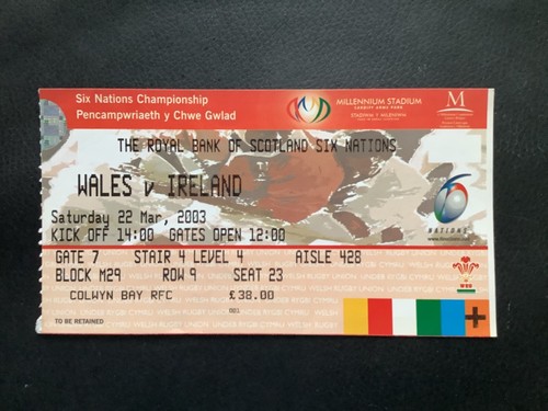 2003 wales ireland ticket - ireland,