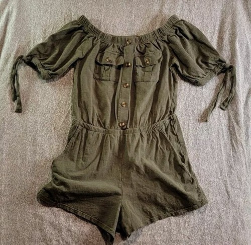 Olive green khaki romper 100 - olive, 100%