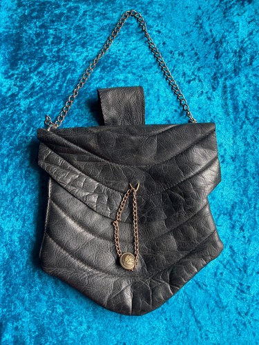Black leather belt - , pouch
