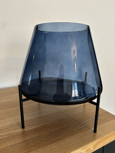 Blue glass conical vase with - glass,