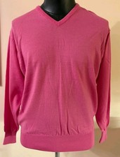 Glenmuir 100% Pure Lambswool Knitted V-neck Jumper Pink UK M