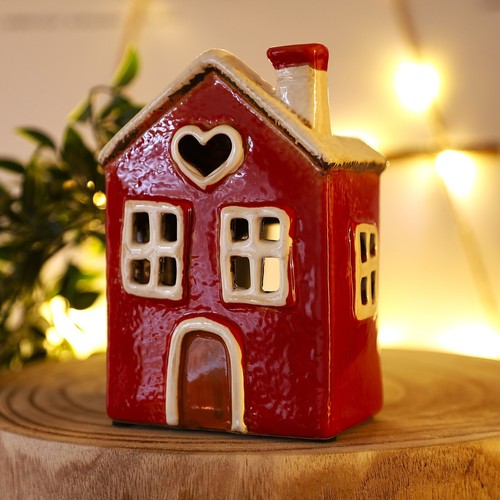Red ceramic cottage - ceramic, heart