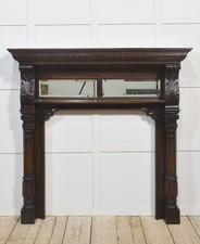 Carved Oak Fire Surround | Beveled Mirrors & Reeded Pillars