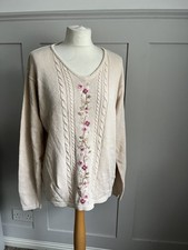 Tulchan Vtg Jumper XL Cream Beige Floral Pure Cotton 80s Cottagecore Arts Crafts