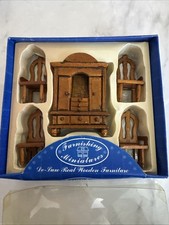 Vintage De-Luxe Wood Miniature Doll House Furniture PMS 5pc Set 1996 Rare
